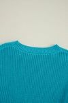 Turquoise Ruffled Eyelet Bubble Sleeve Sweater-Sweaters & Cardigans/Sweaters-MomFashion