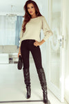 Khaki Buttoned Cuffs Shiny Puff Sleeves Top-Tops-MomFashion