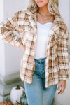 Khaki Sherpa Plaid Button Pocketed Jacket-Outerwear-MomFashion