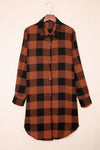 Brown Turn-down Collar Plaid Shirt Coat-Outerwear-MomFashion