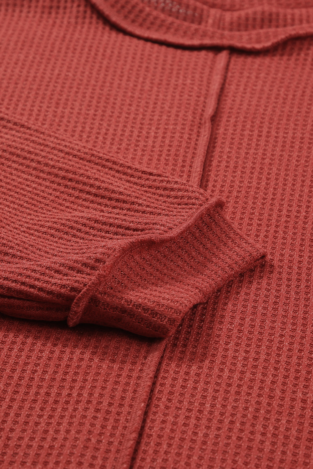 Gold Flame Exposed Seam Detail Waffle Knit Plus Size Top-Plus Size-MomFashion