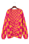 Multicolor Open Front Mixed Checkered Pattern Knit Cardigan-Tops-MomFashion