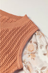 Golden Fleece Floral Patchwork Ruffled Cuff Cable Knit Sweater-Tops-MomFashion