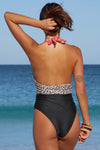 Retro Floral Leopard Stripes Deep V Neck One-piece Swimwear-Swimwear-MomFashion