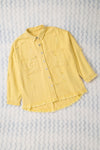 Yellow Distressed Fringe Trim Denim Jacket-Outerwear-MomFashion