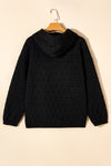 Black Solid Color Quilted Kangaroo Pocket Hoodie-Tops-MomFashion