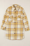 Yellow Plaid Flap Pocket Long Sleeve Shacket-Outerwear-MomFashion