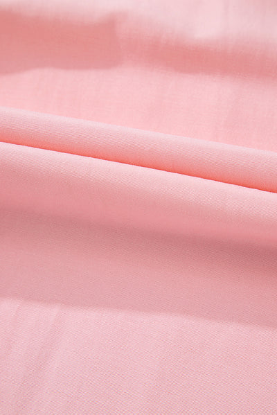 Pink Flap Pocket Tab Sleeve Button-Down Plus Size Shirt-Plus Size-MomFashion