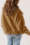 Brown Button Flap Pocket Spread Collar Fleece Jacket-Outerwear-MomFashion