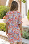 Multicolor Boho Floral Printed Flutter Sleeve Dress-Dresses-MomFashion