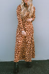 Leopard Button-Up Long Sleeve Maxi Dress-Dresses-MomFashion