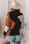 Orange Color Block Mock Neck Drop Shoulder Knit Sweater-Tops-MomFashion