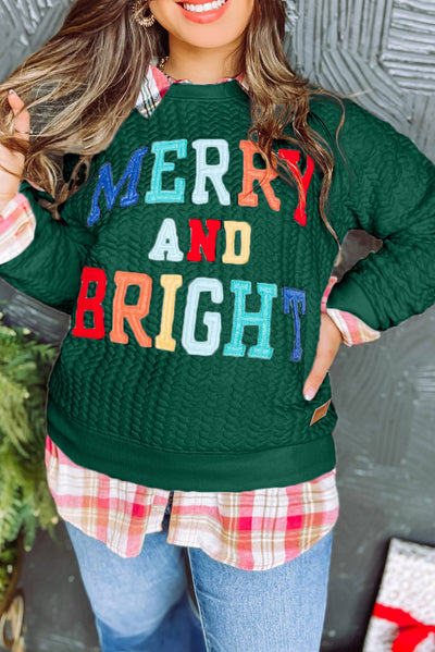 Blackish Green Merry And Bright Cable Knit Pullover Sweatshirt-Tops-MomFashion