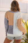 Brown Colorblock Mixed Textured Sweater-Tops-MomFashion