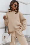 Pale Khaki Chunky Two-piece Hooded Sweatsuit-Loungewear-MomFashion