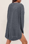 Gray Waffle Knit High Slits Oversized Top-Tops-MomFashion