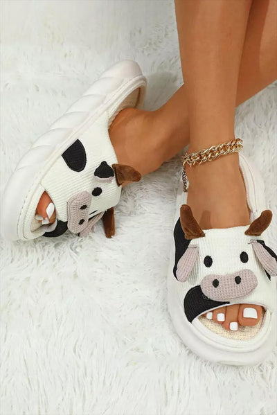 White Cute Cow Pattern Open Toe Slippers-Shoes & Bags-MomFashion