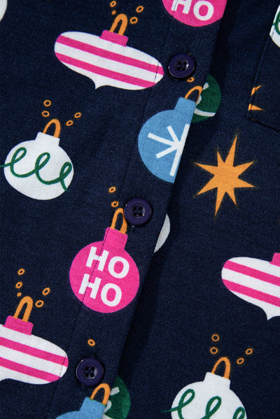 Navy Blue Colorful Christmas Lights Print Shirt and Pants Pajama Set-Loungewear & Sleepwear/Sleepwear-MomFashion