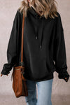 Black Fleece Lined Kangaroo Pocket Drawstring Chunky Hoodie-Tops/Sweatshirts & Hoodies-MomFashion