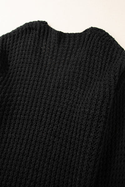 Black Hollow-out Crochet V Neck Sweater-Tops-MomFashion