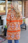 Brown Aztec Geometric Knit Open Front Cardigan-Tops-MomFashion