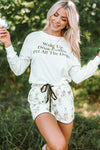 White Long Sleeve Letters Pullover and Animal Shorts Lounge Set-Loungewear-MomFashion