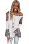 White Sequin Patchwork Bell Sleeve V Neck Tunic Top-Tops-MomFashion