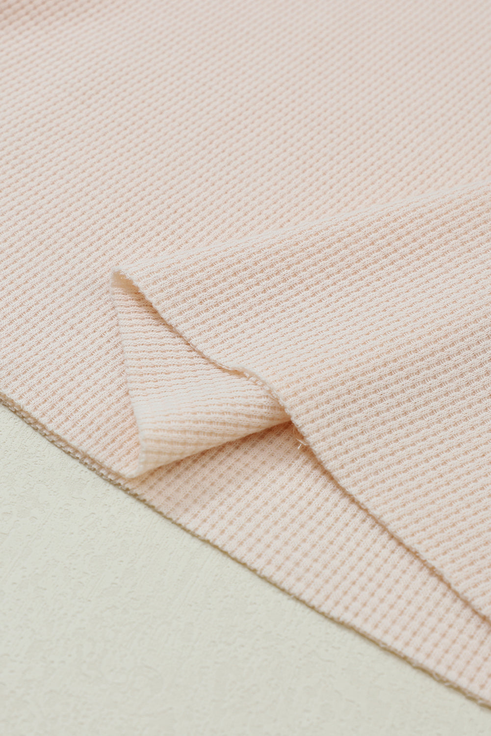 Beige Waffle Knit Textured Henley Top-Tops-MomFashion