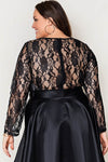 Black Plus Size Sheer Lace Splice High Low Satin Dress-Plus Size-MomFashion