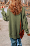 Green Drop Shoulder Ribbed Trim Oversized Sweatshirt-Tops-MomFashion