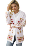 White Aztec Pattern Open Knitted Cardigan-Tops-MomFashion