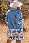 Blue Aztec Print Open Front Knitted Cardigan-Tops-MomFashion