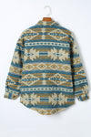 Blue Western Aztec Print Button Flap Pocket Shacket-Outerwear-MomFashion