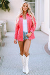 Pink Buttoned Flap Pocket Corduroy Jacket-Outerwear-MomFashion