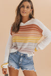 Multicolor Stripe Long Sleeve Round Neck Sweater-Tops-MomFashion