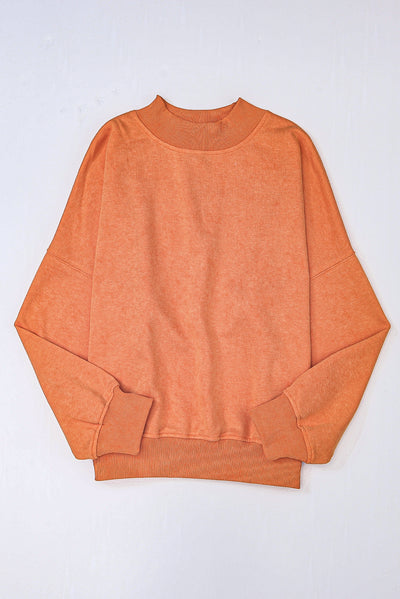 Orange Drop Shoulder Crew Neck Pullover Sweatshirt-Tops-MomFashion