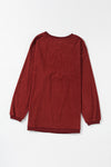 Racing Red Ribbed Corded Oversized Sweatshirt-Tops-MomFashion