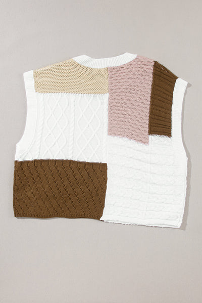 Multicolor Colorblock Mix Textured Sweater Tee-Tops-MomFashion