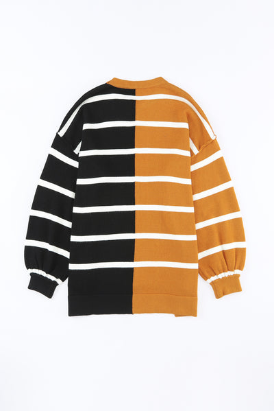 Stripe Oversized Contrast Printed Dropped Shoulder Top-Tops-MomFashion