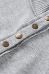 Gray Ribbed Hem Snap Button Neckline Sweatshirt with Pocket-Tops-MomFashion