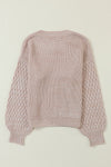 Parchment Cable Knit Sleeve Drop Shoulder Sweater-Tops-MomFashion