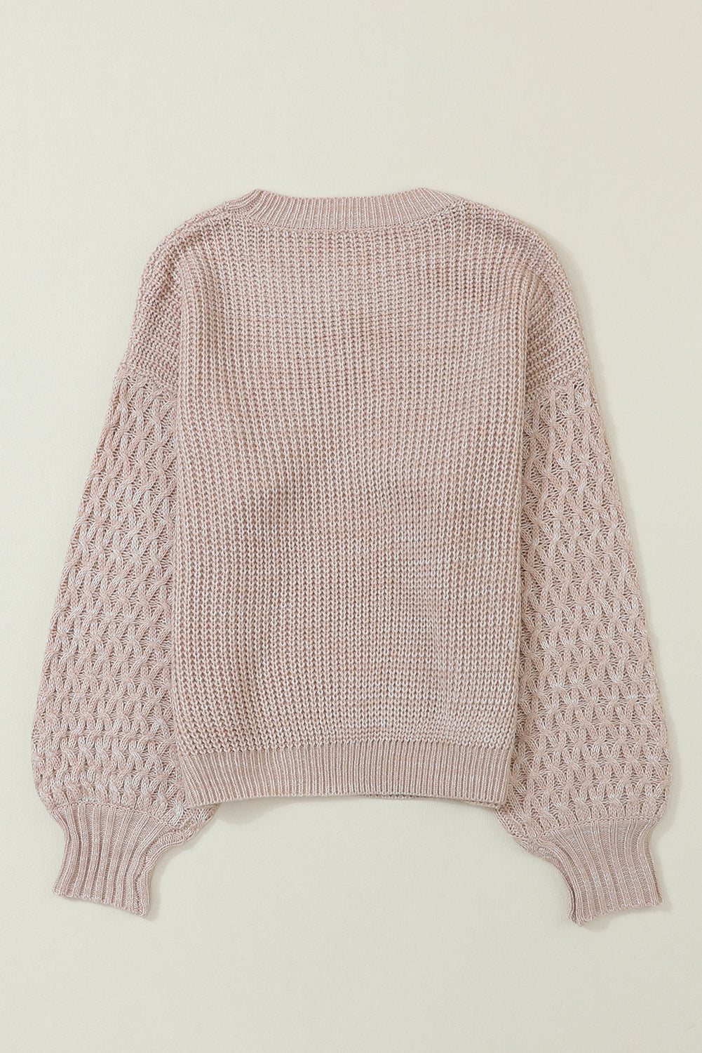 Parchment Cable Knit Sleeve Drop Shoulder Sweater-Tops-MomFashion