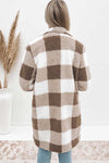 Brown Plaid Lapel Collar Long Open Front Coat-Outerwear-MomFashion