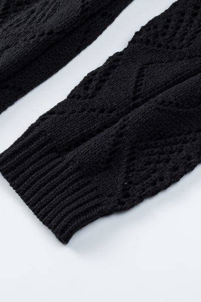 Black Hollow-out Openwork Knit Cardigan-Tops-MomFashion