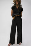 Black Knitted V Neck Sweater and Casual Pants Set-Loungewear-MomFashion