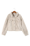 Khaki Solid Color Plush Fleece Button up Jacket-Outerwear-MomFashion