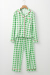 Light Green Christmas Plaid Print Shirt and Pants Pajama Set-Loungewear & Sleepwear/Sleepwear-MomFashion