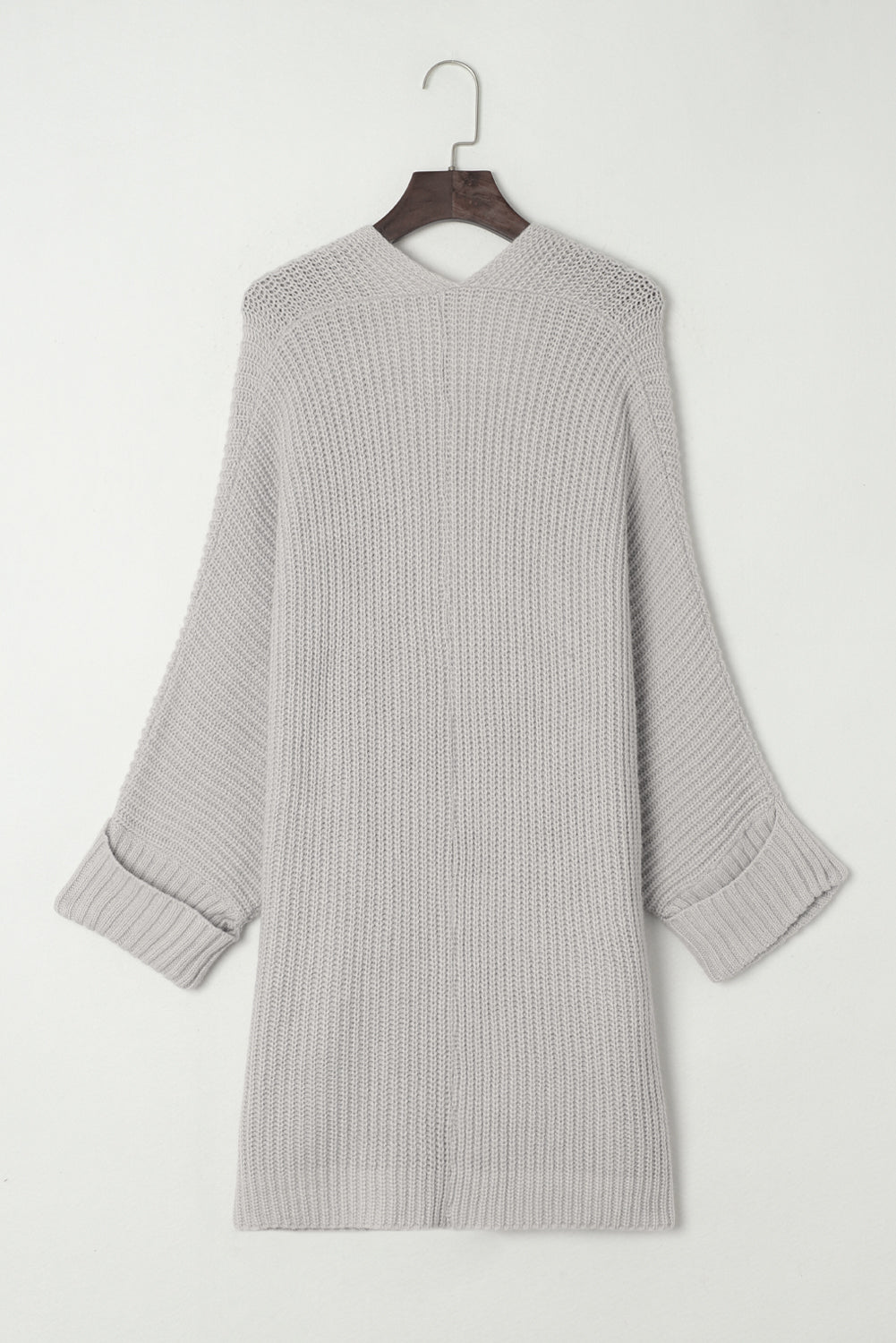 Gray Oversized Fold Over Sleeve Sweater Cardigan-Tops-MomFashion