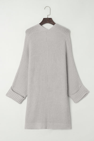 Gray Oversized Fold Over Sleeve Sweater Cardigan-Tops-MomFashion