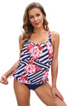 Blue Floral Printed Lined Tankini Swimsuit-Swimwear-MomFashion